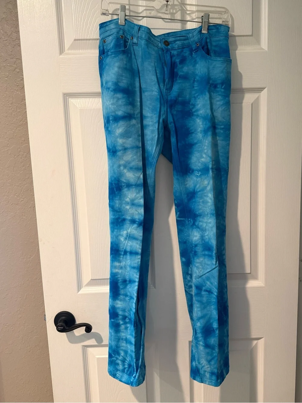 Tie-Dye Blue Flare Jeans - Women’s Wide Leg, flare cut, size 8